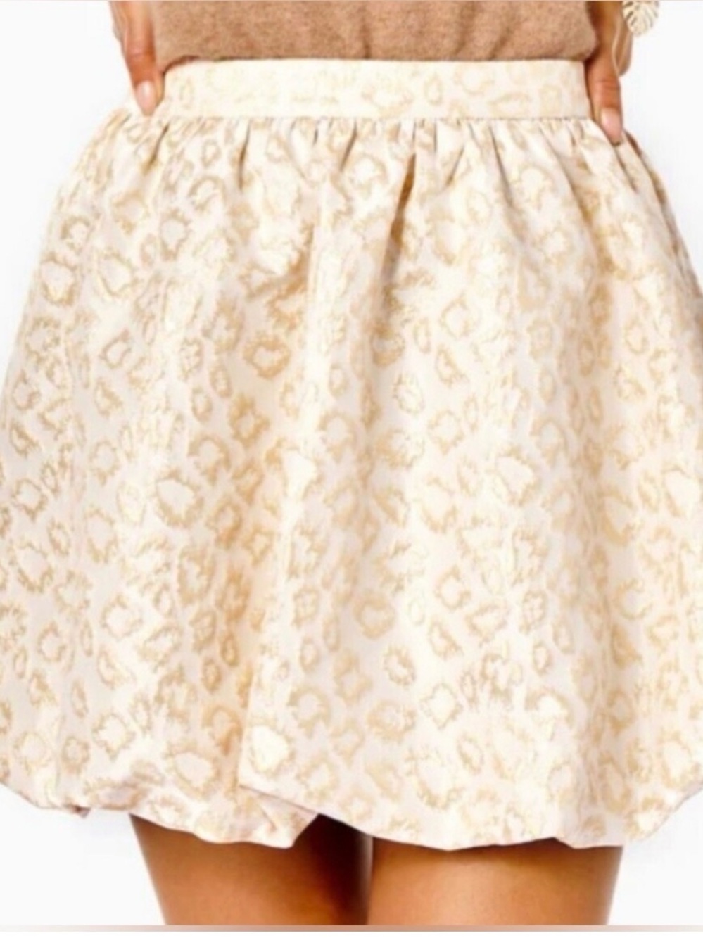 Cream/Metallic Leopard Jacquard Bubble Skirt - Elegant Neutral Print